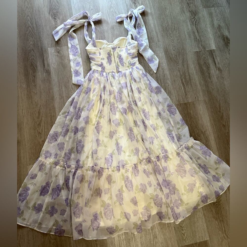 morning lavender debra purple & white floral sweetheart bow detil maxi dress - Picture 2 of 16